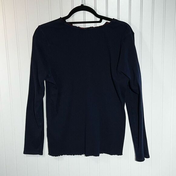 Tommy Hilfiger 1/4 Button Top Women’s XLarge Blue Long Sleeve Ruffled Neck & Hem - Picture 8 of 11